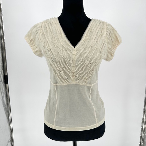 Sigrid Olsen Tops - NEW Y2K Sigrid Olsen 100 Silk Cream V Neck Blouse Top Dainty Feminine Coquette M